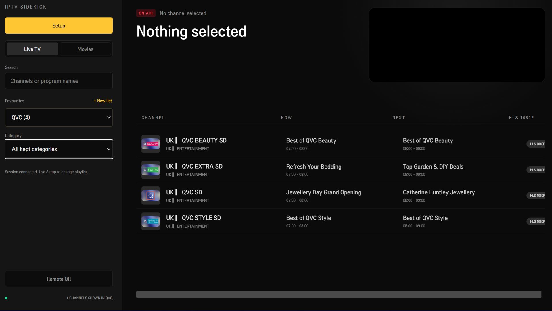 IPTV Sidekick desktop interface